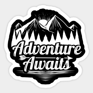 Sunrise In The Mountains Logo Adventure Awaits On Camping Sticker